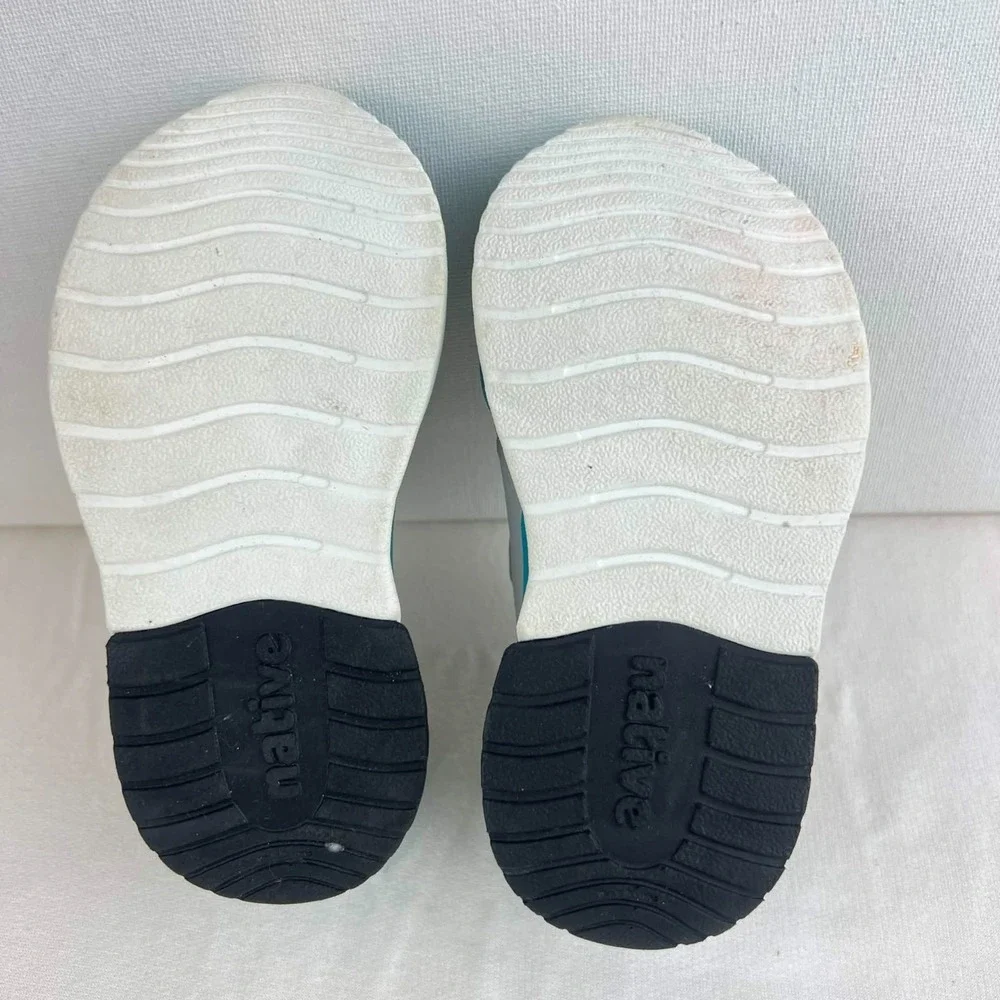 EUC Native Shoes Kids Grey Teal Slip On Water Sneakers Summer C7